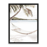 Shop Island Hammock Photo Canvas Art Print-Boho, Coastal, Green, Neutrals, Photography, Photography Canvas Prints, Portrait, Tropical, View All, White-framed wall decor artwork