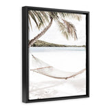 Shop Island Hammock Photo Canvas Art Print-Boho, Coastal, Green, Neutrals, Photography, Photography Canvas Prints, Portrait, Tropical, View All, White-framed wall decor artwork