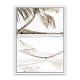 Shop Island Hammock Photo Canvas Art Print-Boho, Coastal, Green, Neutrals, Photography, Photography Canvas Prints, Portrait, Tropical, View All, White-framed wall decor artwork