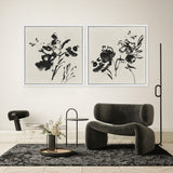 Shop Black Florals I (Square) Canvas Art Print-Abstract, Black, Neutrals, PC, Square, View All-framed wall decor artwork