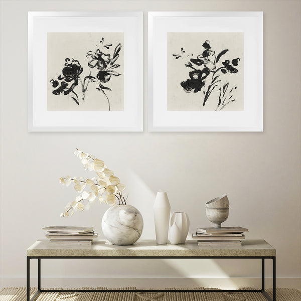 Shop Black Florals II (Square) Art Print-Abstract, Black, Neutrals, PC, Square, View All-framed painted poster wall decor artwork
