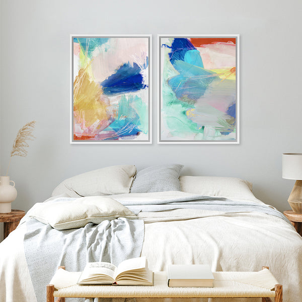 Shop Cha Cha I Canvas Art Print-Abstract, Blue, PC, Portrait, Rectangle, View All, Yellow-framed wall decor artwork