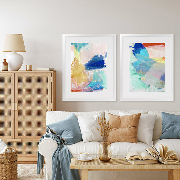 Shop Cha Cha I Art Print-Abstract, Blue, PC, Portrait, Rectangle, View All, Yellow-framed painted poster wall decor artwork