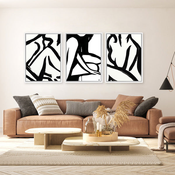 Shop Figure 2 Canvas Art Print-Abstract, Black, Dan Hobday, Portrait, Rectangle, View All, White-framed wall decor artwork