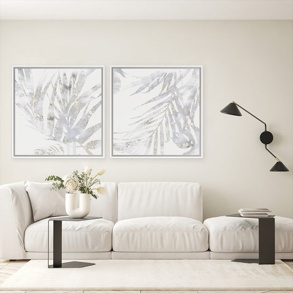 Shop Faded Leaves II (Square) Canvas Art Print-Abstract, Grey, PC, Square, View All, White-framed wall decor artwork