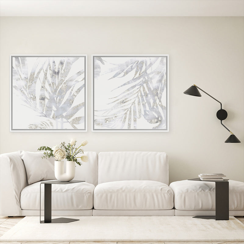 Shop Faded Leaves II (Square) Canvas Art Print-Abstract, Grey, PC, Square, View All, White-framed wall decor artwork