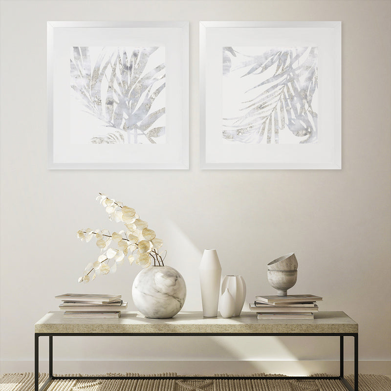 Shop Faded Leaves I (Square) Art Print-Abstract, Grey, PC, Square, View All, White-framed painted poster wall decor artwork