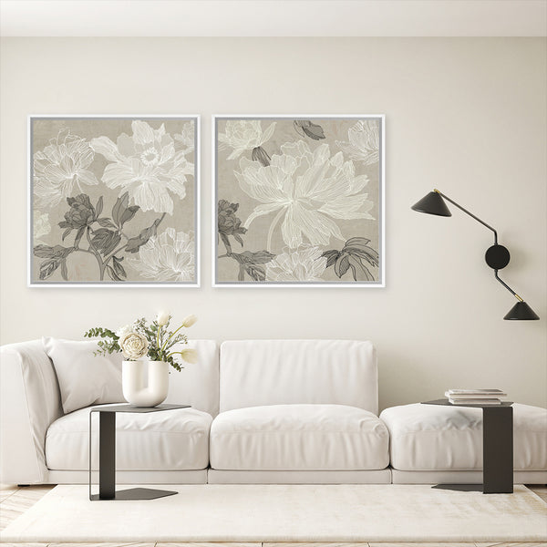 Shop Floral Lines II (Square) Canvas Art Print-Abstract, Neutrals, PC, Square, View All-framed wall decor artwork