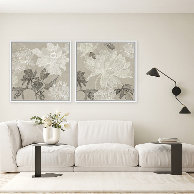 Shop Floral Lines I (Square) Canvas Art Print-Abstract, Neutrals, PC, Square, View All-framed wall decor artwork