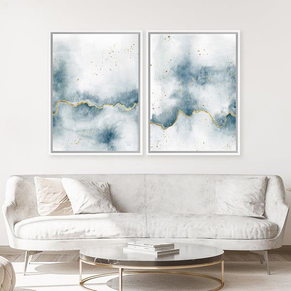 Shop Flow with Gold II Canvas Art Print-Abstract, Blue, Portrait, Rectangle, View All, WA, White-framed wall decor artwork