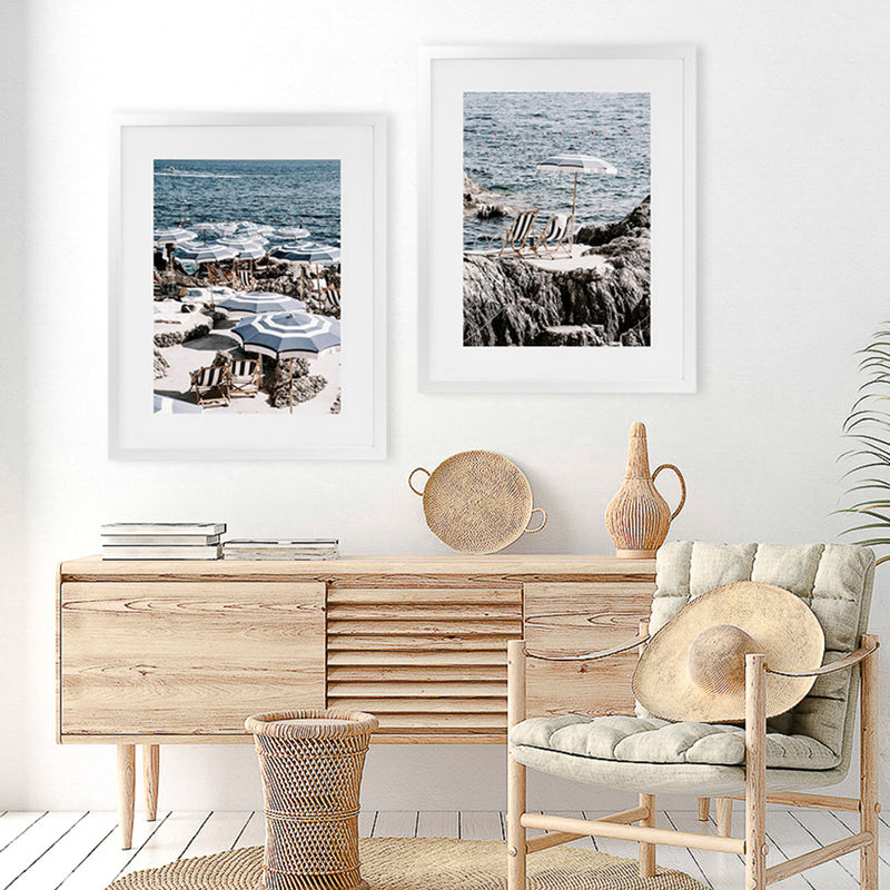Shop Fontelina Chairs Photo Art Print-Amalfi Coast Italy, Blue, Brown, Coastal, Photography, Portrait, View All-framed poster wall decor artwork