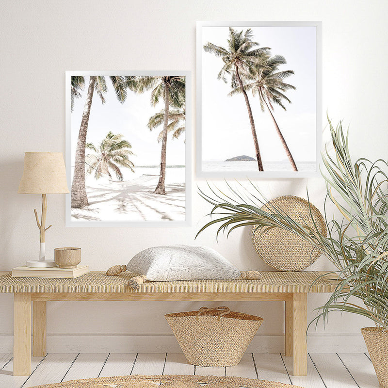 Shop Twin Palms Photo Art Print-Boho, Coastal, Green, Photography, Portrait, Rectangle, Tropical, View All, White-framed poster wall decor artwork
