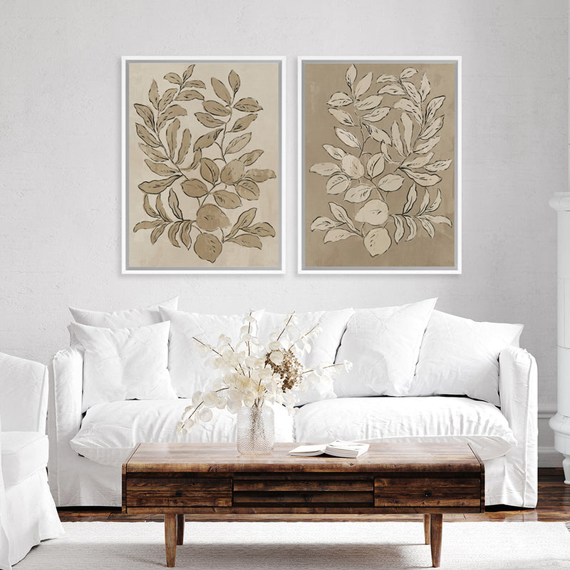 Shop Leaves Sketches I Canvas Art Print-Abstract, Brown, PC, Portrait, Rectangle, View All-framed wall decor artwork