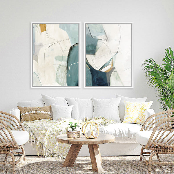 Shop Merging I Canvas Art Print-Abstract, Blue, Neutrals, PC, Portrait, Rectangle, View All-framed wall decor artwork