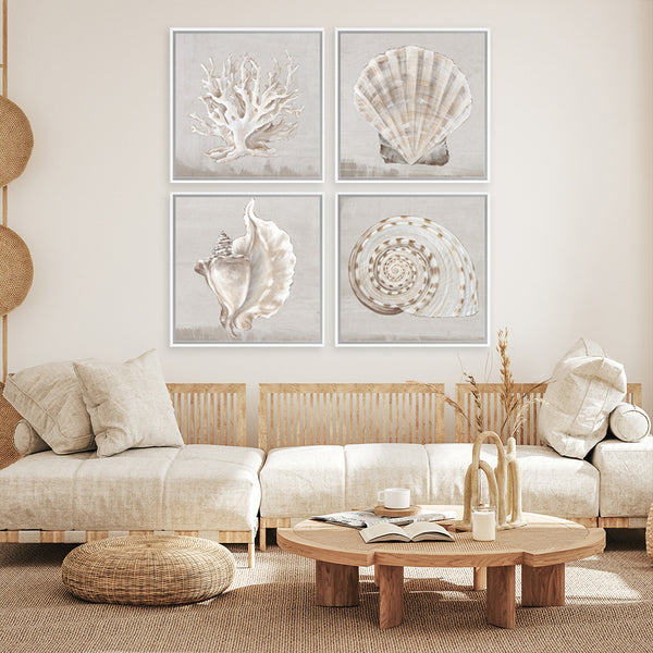 Shop Neutral Shells IV (Square) Canvas Art Print-Abstract, Neutrals, PC, Square, View All-framed wall decor artwork