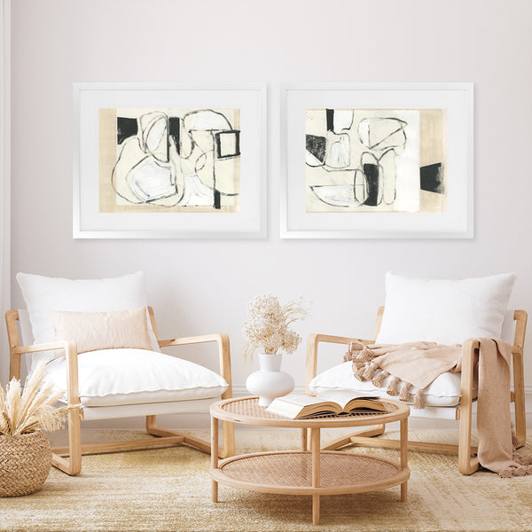 Shop Settling Shapes I Art Print-Abstract, Horizontal, Neutrals, PC, Rectangle, View All-framed painted poster wall decor artwork