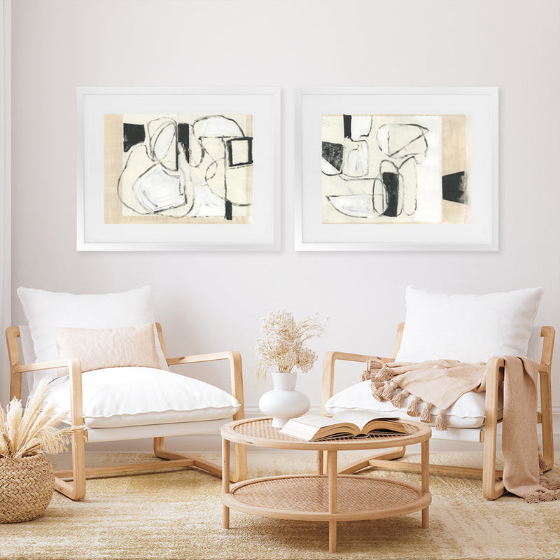 Shop Settling Shapes II Art Print-Abstract, Horizontal, Neutrals, PC, Rectangle, View All-framed painted poster wall decor artwork