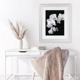 Shop Orchid Art Print-Black, Florals, Hamptons, Portrait, Scandinavian, View All, White-framed painted poster wall decor artwork