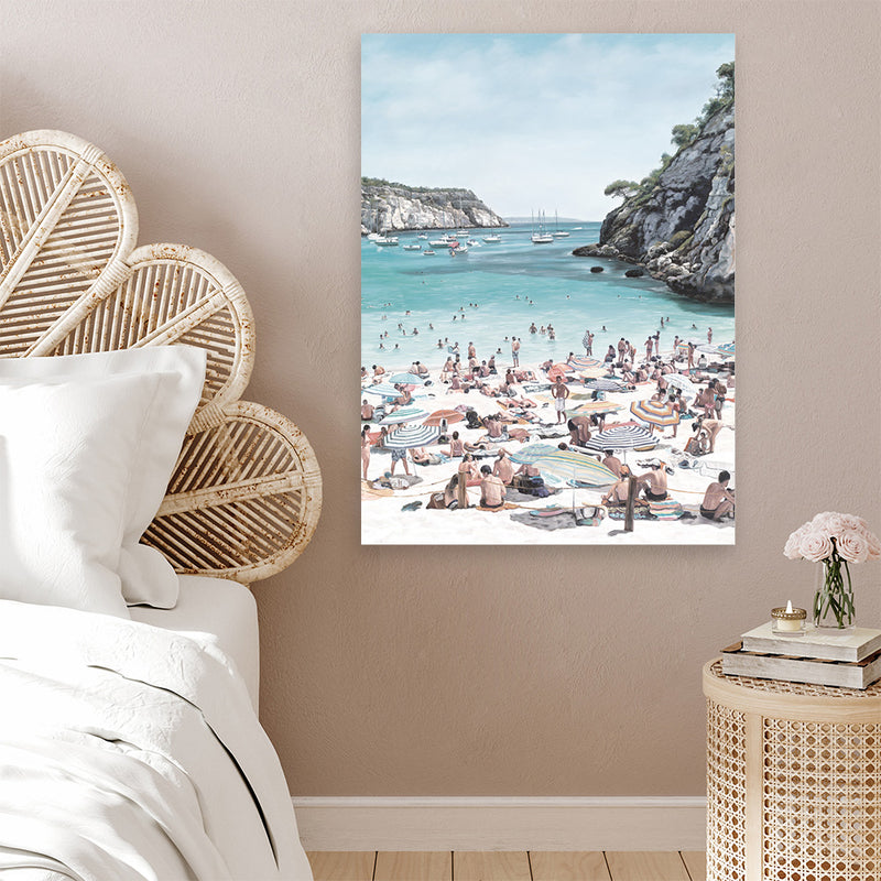 Shop European Cove Canvas Art Print-Blue, Coastal, People, Portrait, View All-framed wall decor artwork