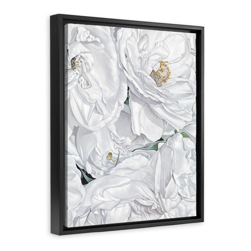 Shop White Flowers Canvas Art Print-Florals, Portrait, View All, White-framed wall decor artwork