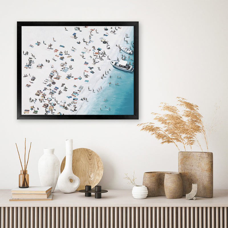 Shop Day At The Beach (Lighter) Art Print-Blue, Coastal, Landscape, Neutrals, Tropical, View All-framed painted poster wall decor artwork