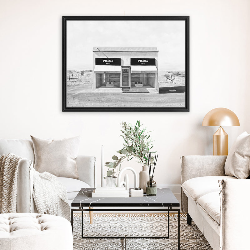 Shop Black & White Marfa Canvas Art Print-Black, Grey, Hamptons, Landscape, Scandinavian, View All, White-framed wall decor artwork