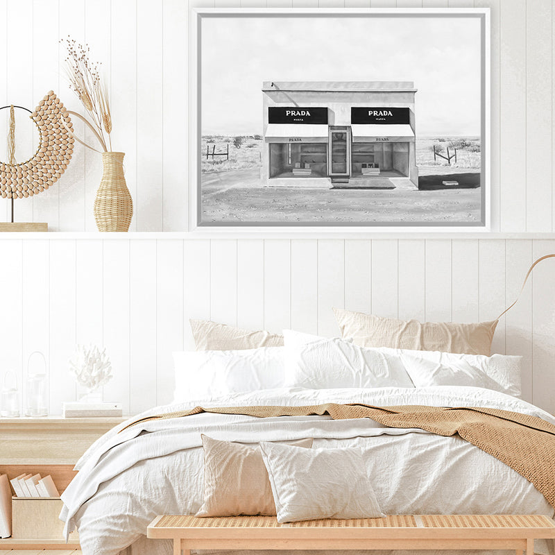 Shop Black & White Marfa Canvas Art Print-Black, Grey, Hamptons, Landscape, Scandinavian, View All, White-framed wall decor artwork