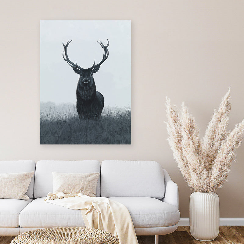 Shop Elk Canvas Art Print-Animals, Black, Grey, Hamptons, Portrait, Scandinavian, View All-framed wall decor artwork