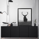 Shop Black & White Elk Art Print-Animals, Black, Grey, Hamptons, Portrait, Scandinavian, View All, White-framed painted poster wall decor artwork