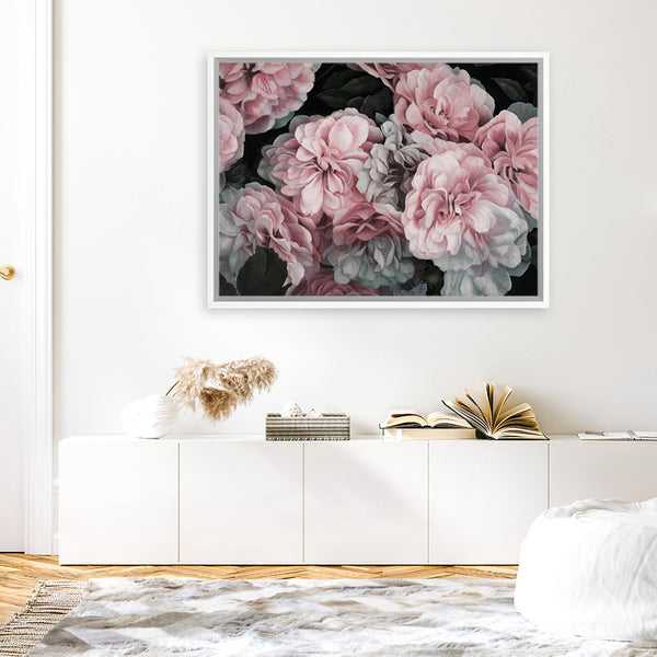 Shop Pink Blooms Canvas Art Print-Botanicals, Florals, Hamptons, Landscape, Pink, View All-framed wall decor artwork
