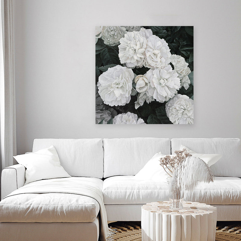 Shop White English Roses (Square) Canvas Art Print-Botanicals, Florals, Hamptons, Square, View All, White-framed wall decor artwork