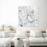 Shop White Flowers (Square) Canvas Art Print-Botanicals, Florals, Hamptons, Square, View All, White-framed wall decor artwork