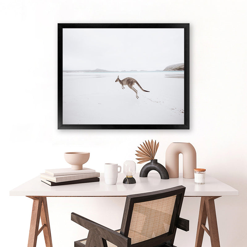 Shop Beach Kangaroo Photo Art Print-Animals, Baby Nursery, Coastal, Landscape, Neutrals, Photography, View All-framed poster wall decor artwork