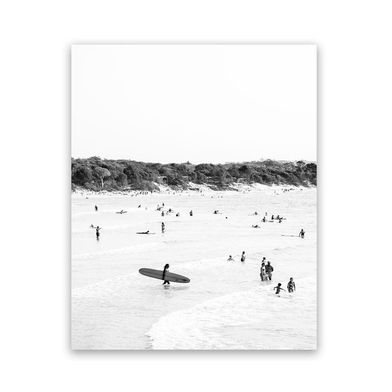 Shop Byron Surfer II B&W Photo Art Print-Black, Coastal, Grey, People, Photography, Portrait, Tropical, View All, White-framed poster wall decor artwork