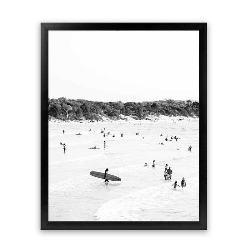 Shop Byron Surfer II B&W Photo Art Print-Black, Coastal, Grey, People, Photography, Portrait, Tropical, View All, White-framed poster wall decor artwork