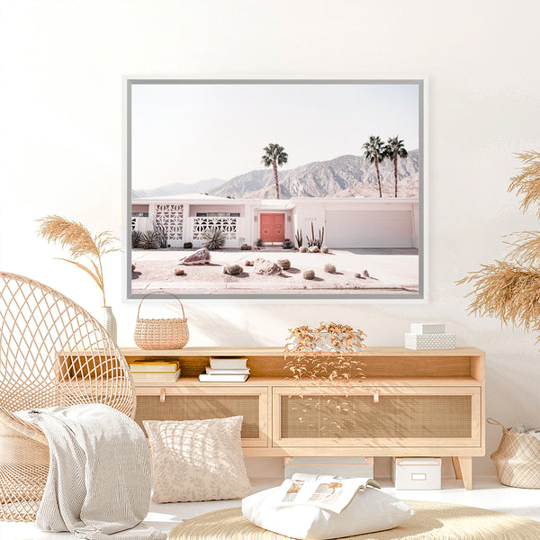 Shop Palm Springs House Photo Canvas Art Print-Boho, Coastal, Landscape, Photography, Photography Canvas Prints, Pink, Tropical, View All-framed wall decor artwork