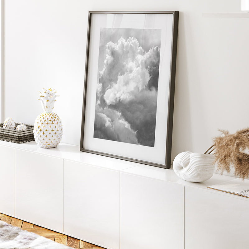 Shop Grey Cloudscape III Art Print-Black, Grey, Portrait, Scandinavian, View All, White-framed painted poster wall decor artwork