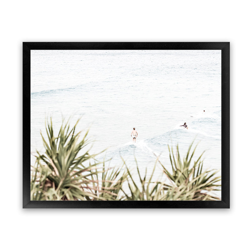 Shop Byron Surfers Photo Art Print-Boho, Coastal, Green, Horizontal, Landscape, Photography, Rectangle, View All, White-framed poster wall decor artwork