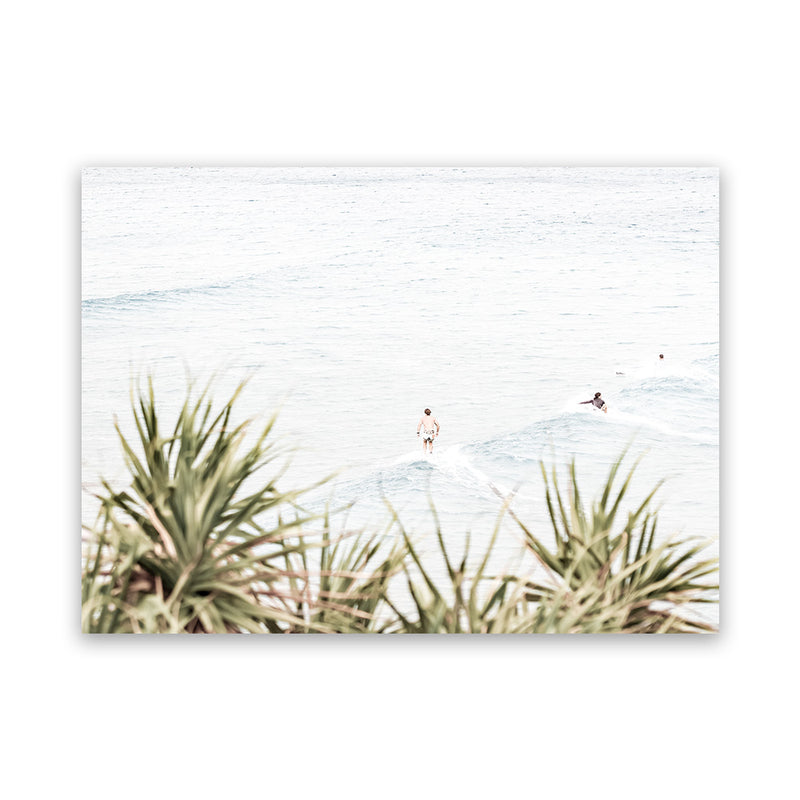 Shop Byron Surfers Photo Canvas Art Print-Boho, Coastal, Green, Horizontal, Landscape, Photography, Photography Canvas Prints, Rectangle, View All, White-framed wall decor artwork
