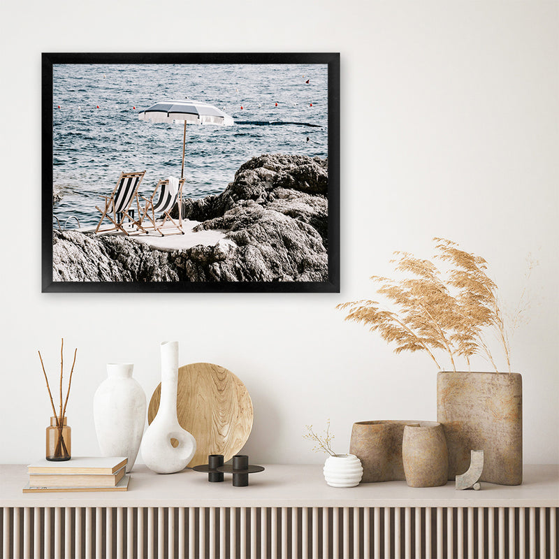 Shop Fontelina Chairs V Photo Art Print-Amalfi Coast Italy, Blue, Brown, Coastal, Landscape, Photography, View All-framed poster wall decor artwork