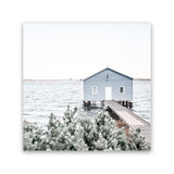 Shop Blue Boat Shed (Square) Photo Canvas Art Print-Blue, Boho, Coastal, Green, Photography, Photography Canvas Prints, Square, Tropical, View All-framed wall decor artwork