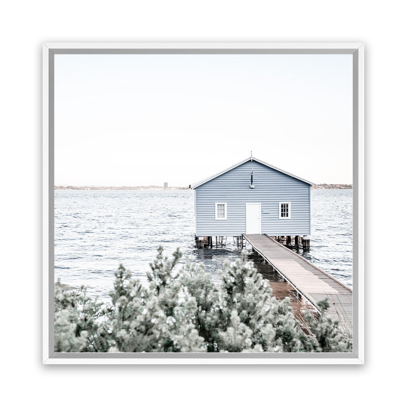 Shop Blue Boat Shed (Square) Photo Canvas Art Print-Blue, Boho, Coastal, Green, Photography, Photography Canvas Prints, Square, Tropical, View All-framed wall decor artwork