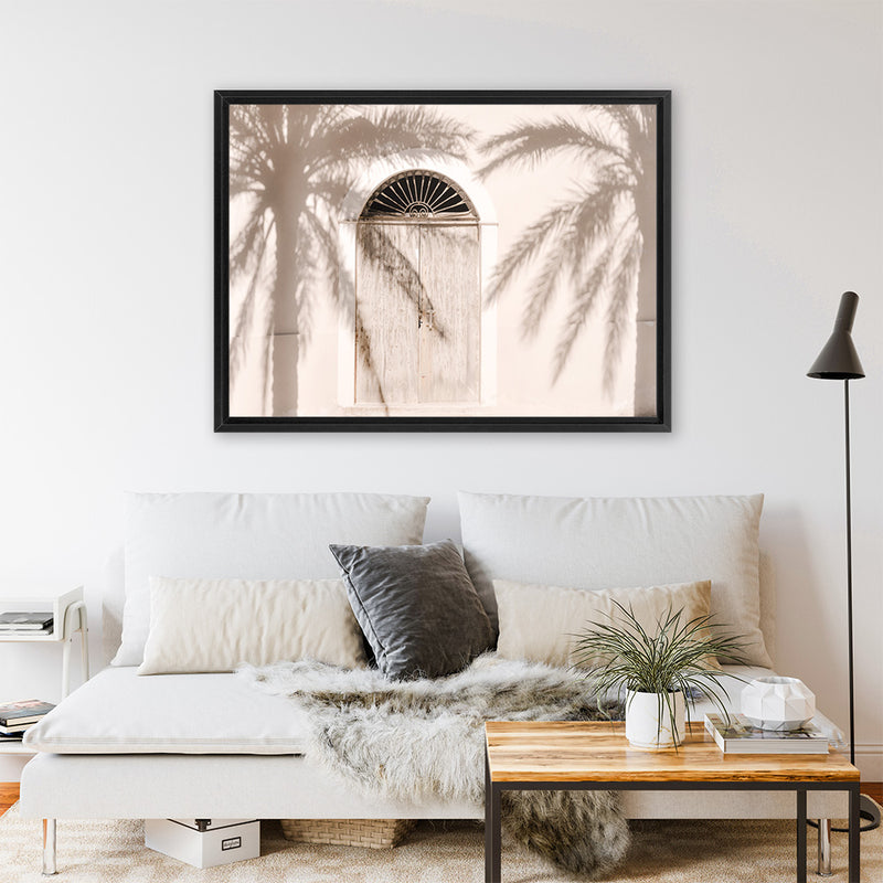 Shop Pastel Palm Shadows Photo Canvas Art Print-Boho, Brown, Coastal, Landscape, Moroccan Days, Neutrals, Photography, Photography Canvas Prints, Tropical, View All-framed wall decor artwork