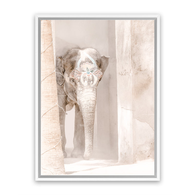 Shop Elephant Steps Photo Canvas Art Print-Animals, Baby Nursery, Boho, Moroccan Days, Neutrals, Photography, Photography Canvas Prints, Pink, Portrait, View All-framed wall decor artwork