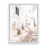 Shop Ostuni Laneway I Photo Canvas Art Print-Amalfi Coast Italy, Boho, Coastal, Neutrals, Photography, Photography Canvas Prints, Portrait, View All, White-framed wall decor artwork