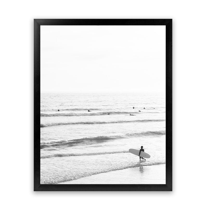 Shop Going Surfing B&W Photo Art Print-Black, Coastal, Grey, Neutrals, Photography, Portrait, View All, White-framed poster wall decor artwork