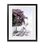 Shop Mykonos Laneway Photo Art Print-Boho, Coastal, Florals, Greece, Photography, Pink, Portrait, Purple, View All-framed poster wall decor artwork