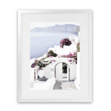 Shop Santorini Views Photo Art Print-Boho, Coastal, Florals, Greece, Photography, Pink, Portrait, Purple, View All, White-framed poster wall decor artwork