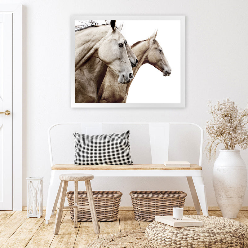 Shop Cream Horses Photo Art Print-Animals, Brown, Landscape, Photography, View All, White-framed poster wall decor artwork