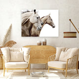 Shop Cream Horses Photo Canvas Art Print-Animals, Brown, Landscape, Photography, Photography Canvas Prints, View All, White-framed wall decor artwork